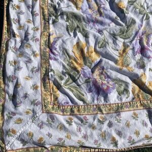 Vintage APRIL CORNELL Tablecloth Spring Yellow Purple Floral Rectangle 48 X 84